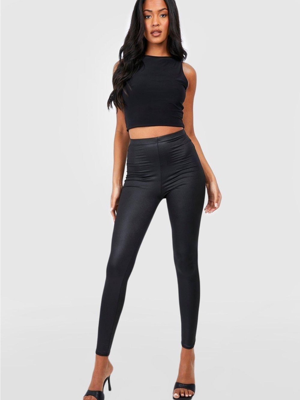 NWT PrettyLittleThing Black Wet Look Leggings UK 8 US 4